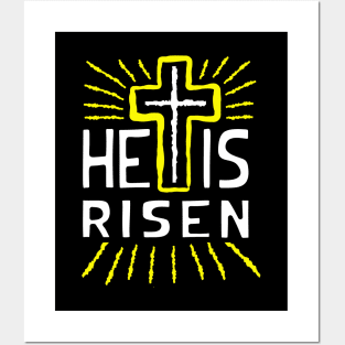 He is risen, with cross white text Posters and Art